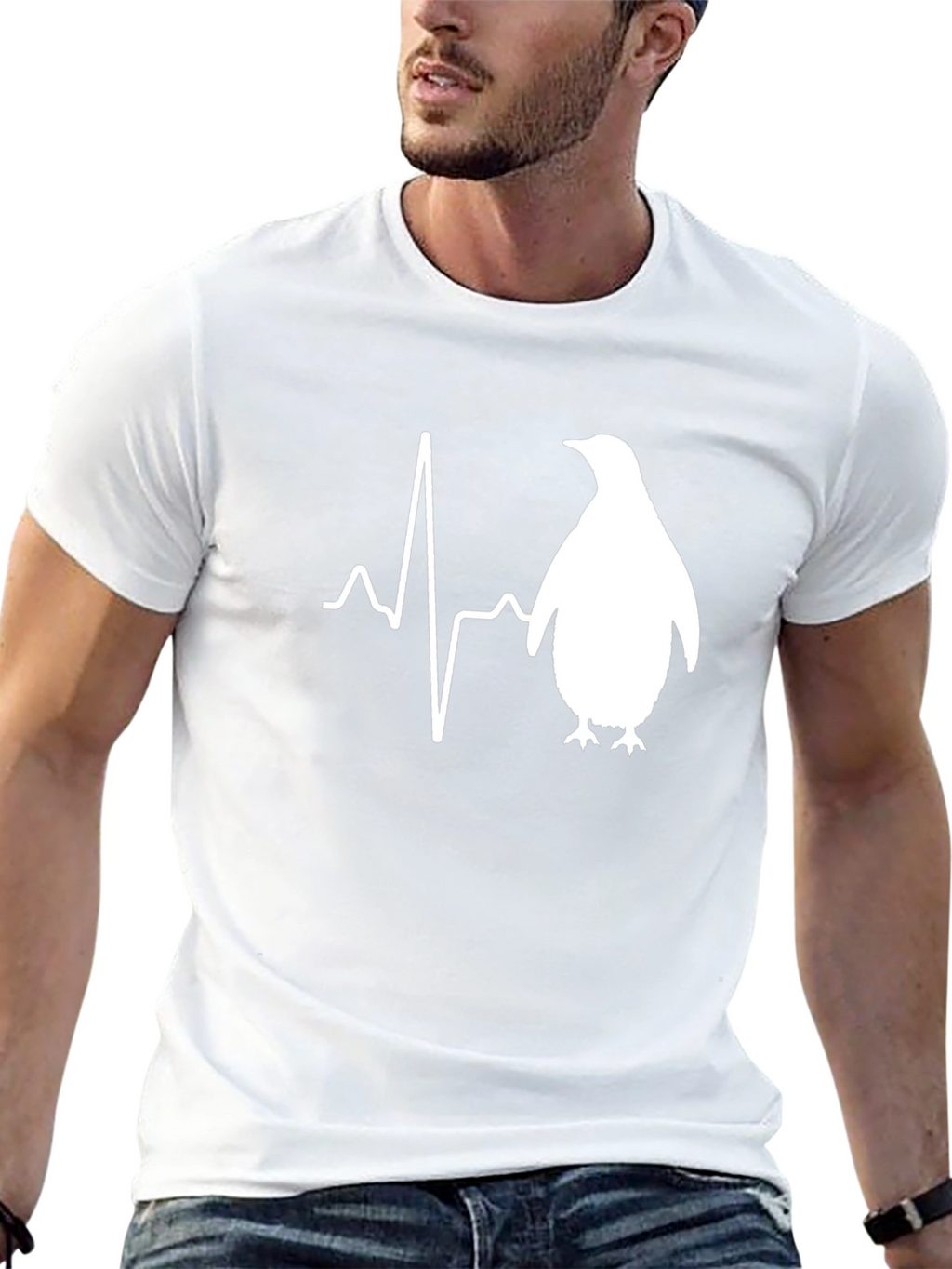 Penguin Heartbeat T-Shirt - Mens Black Graphic Tee
