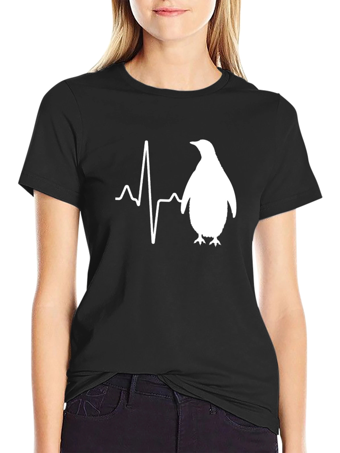 Penguin Heartbeat T-Shirt - Mens Black Graphic Tee