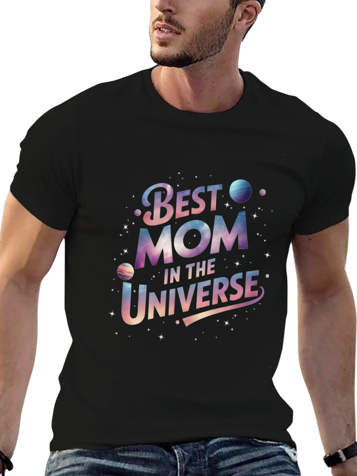 Best Mom in the Universe Black Graphic T-Shirt