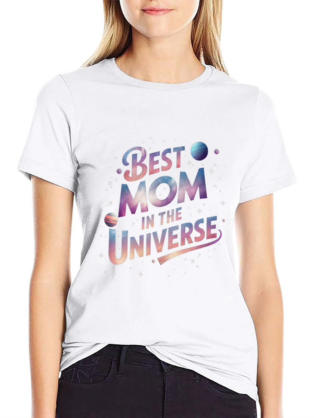 Best Mom in the Universe Black Graphic T-Shirt