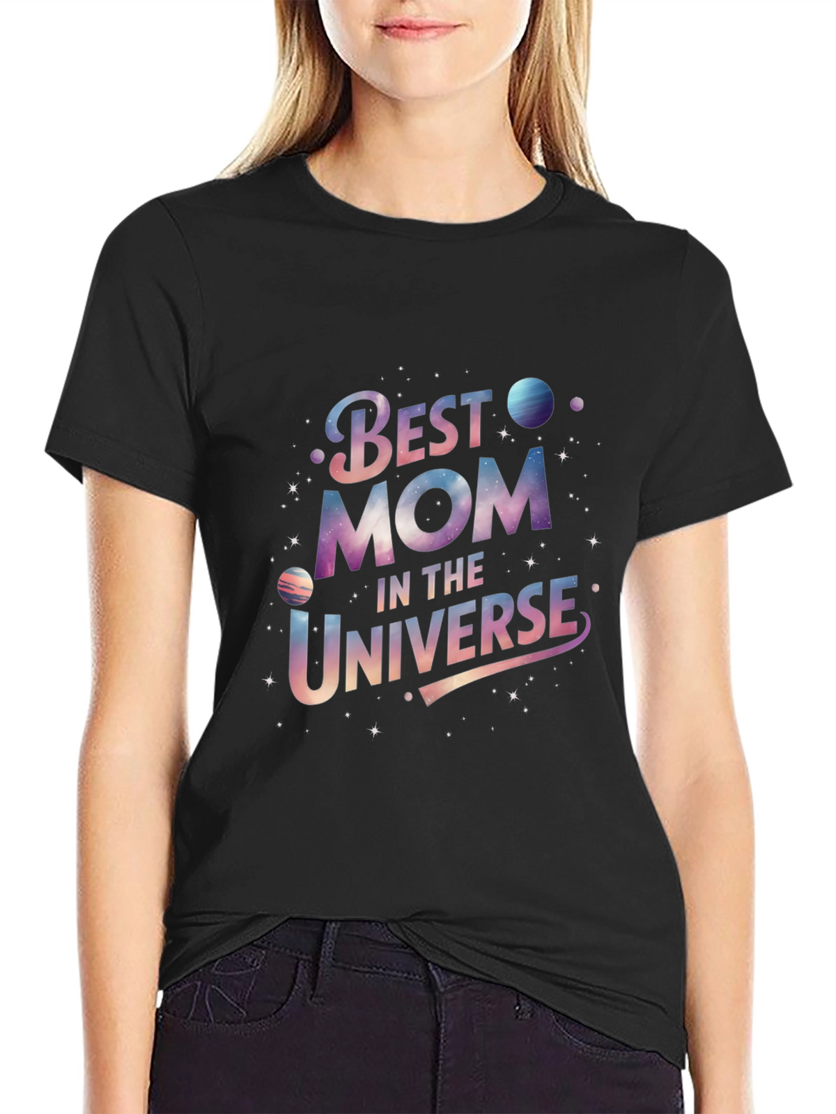 Best Mom in the Universe Black Graphic T-Shirt