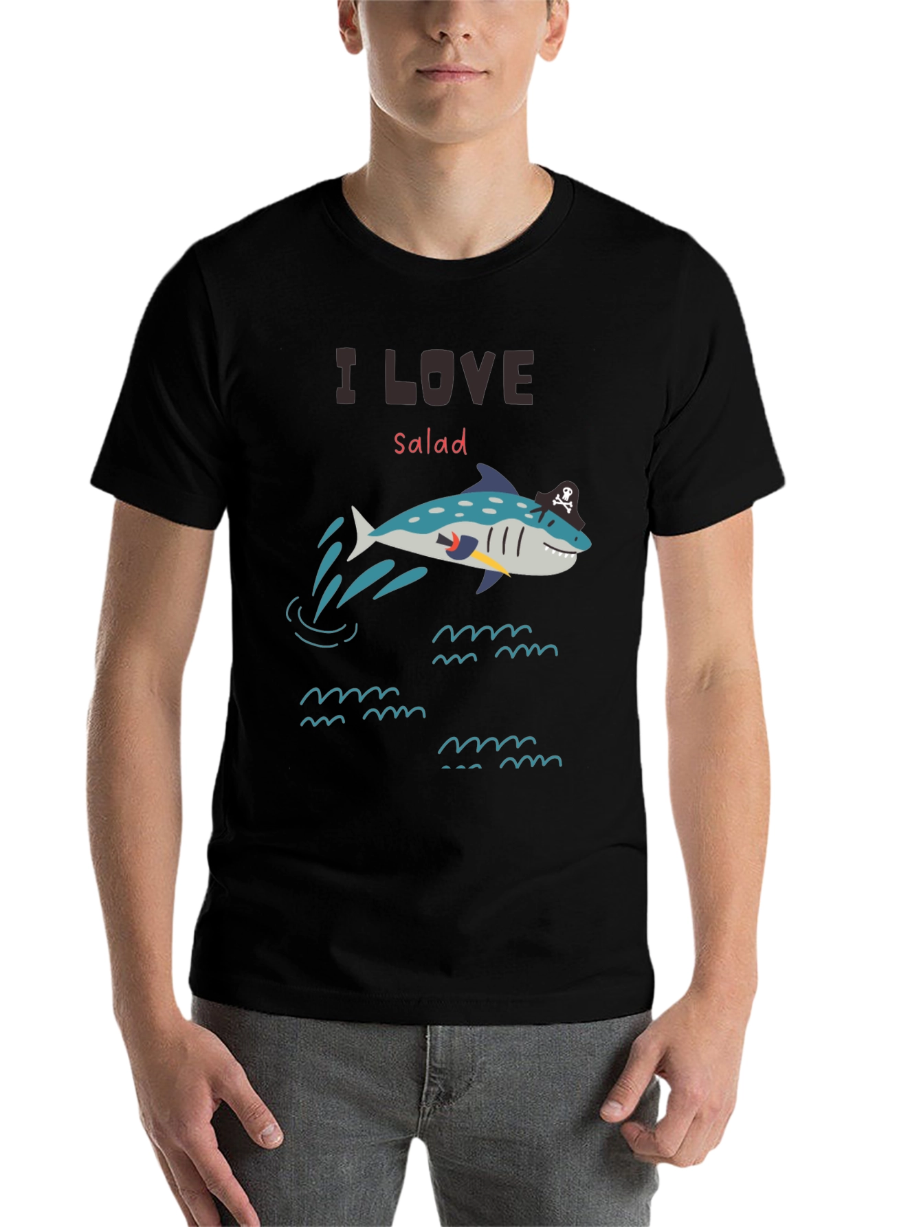 I Love Salad Pirate Shark T-Shirt - Unique Graphic Tee