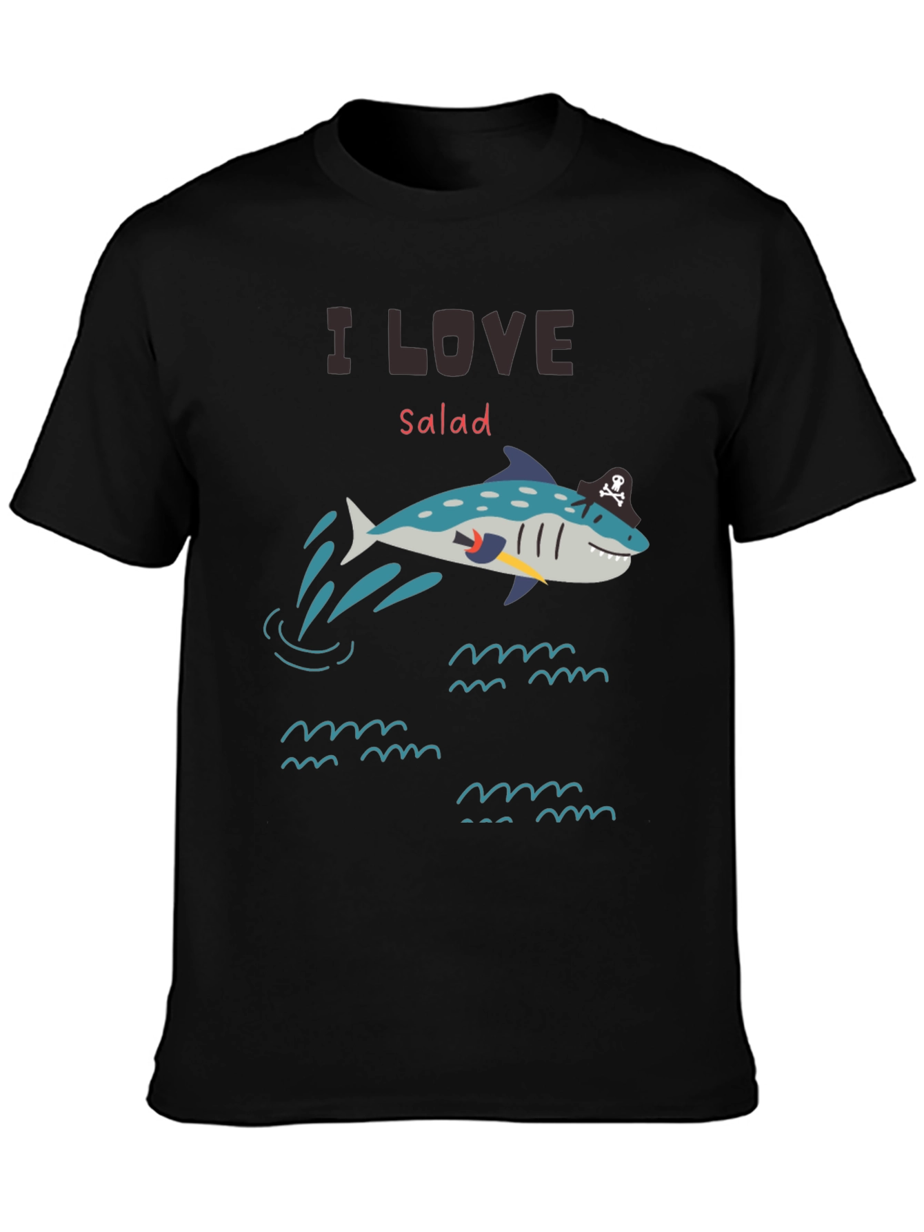 I Love Salad Pirate Shark T-Shirt - Unique Graphic Tee