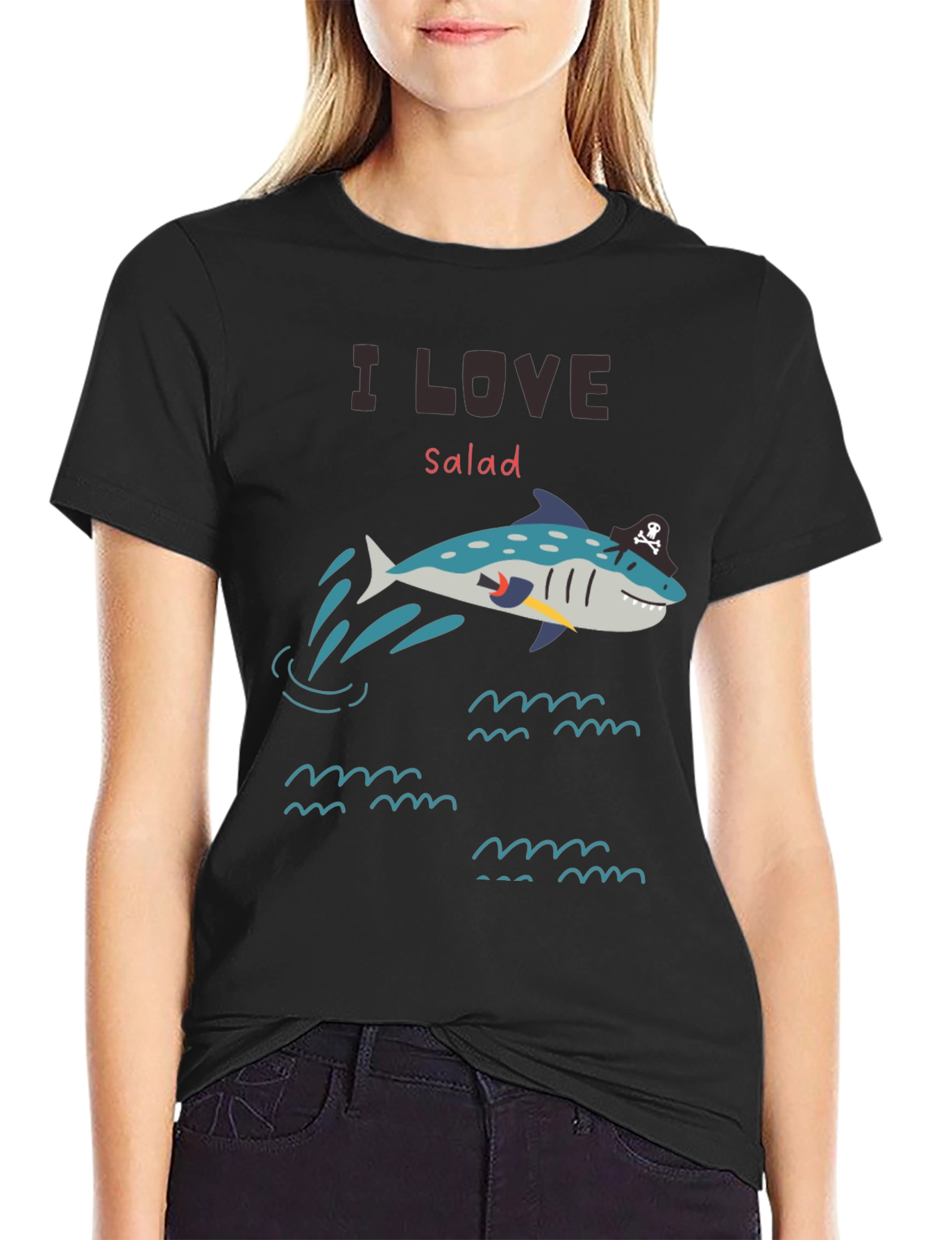 I Love Salad Pirate Shark T-Shirt - Unique Graphic Tee