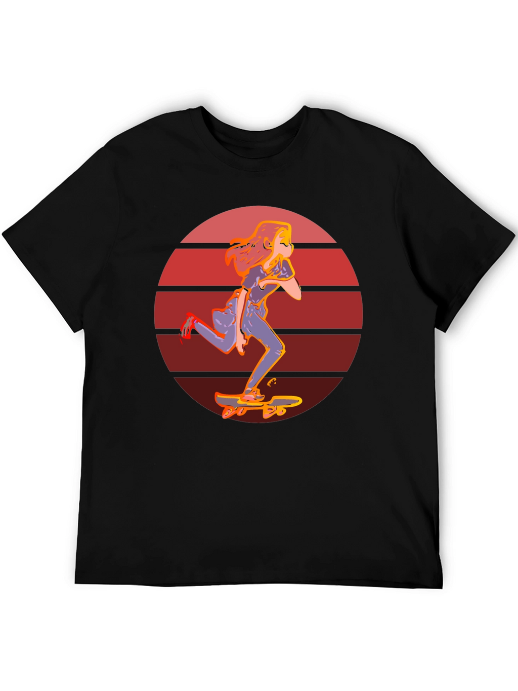 Skateboarder Girl Retro Sunset T-Shirt