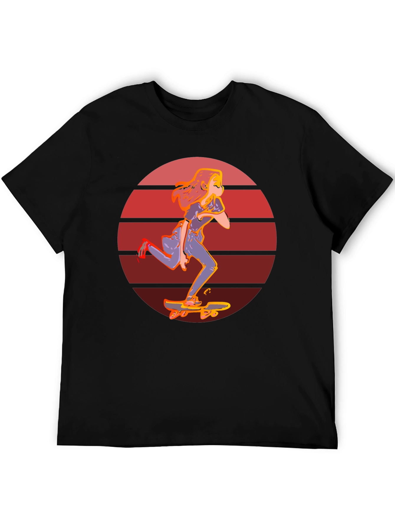 Skateboarder Girl Retro Sunset T-Shirt