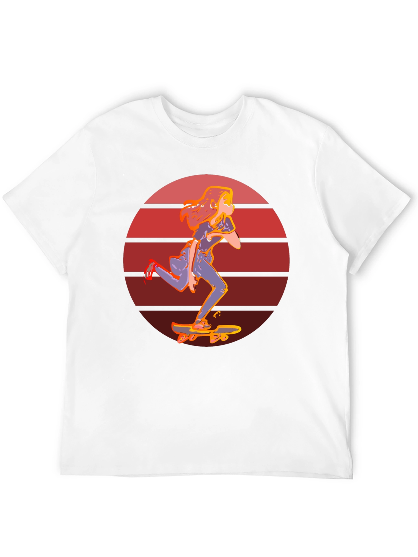 Skateboarder Girl Retro Sunset T-Shirt