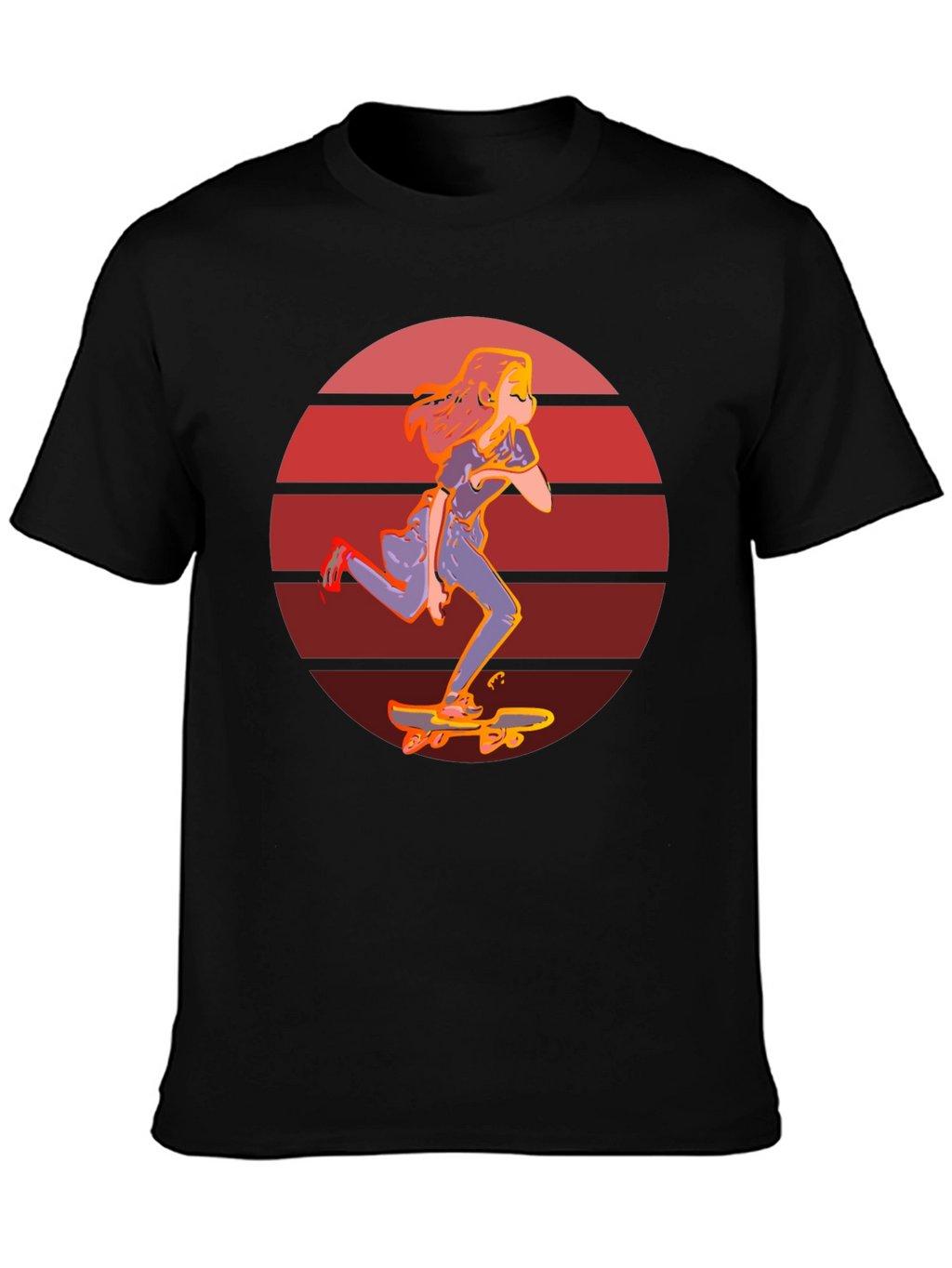 Skateboarder Girl Retro Sunset T-Shirt