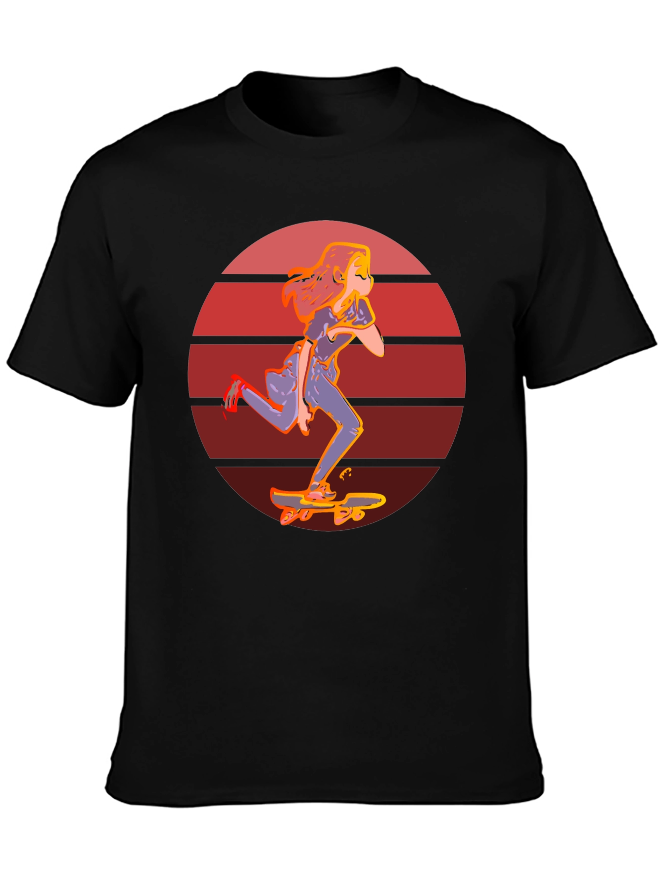 Skateboarder Girl Retro Sunset T-Shirt