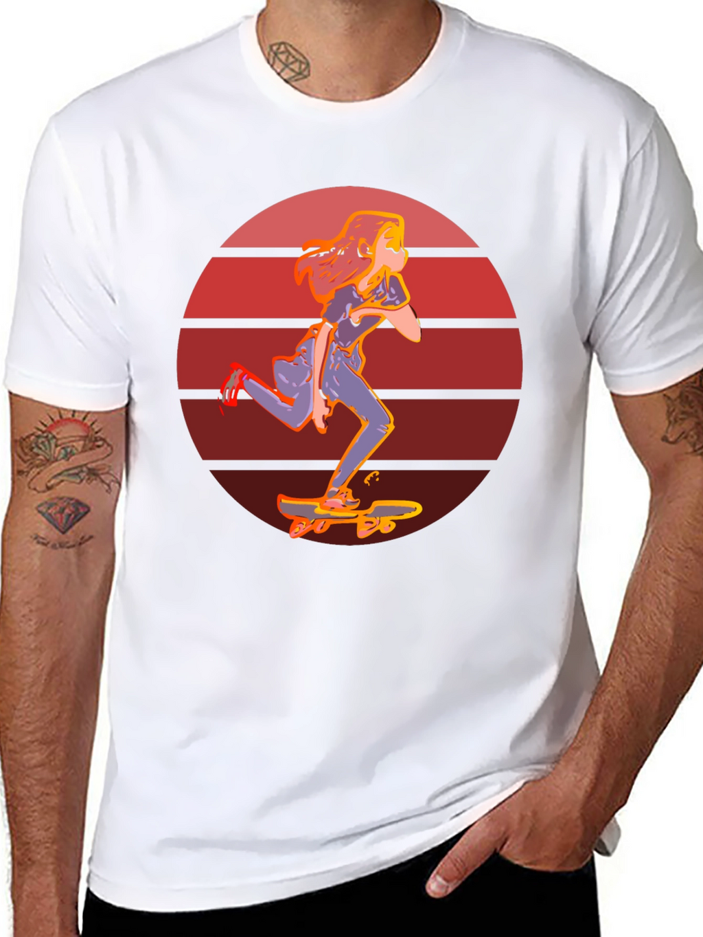 Skateboarder Girl Retro Sunset T-Shirt