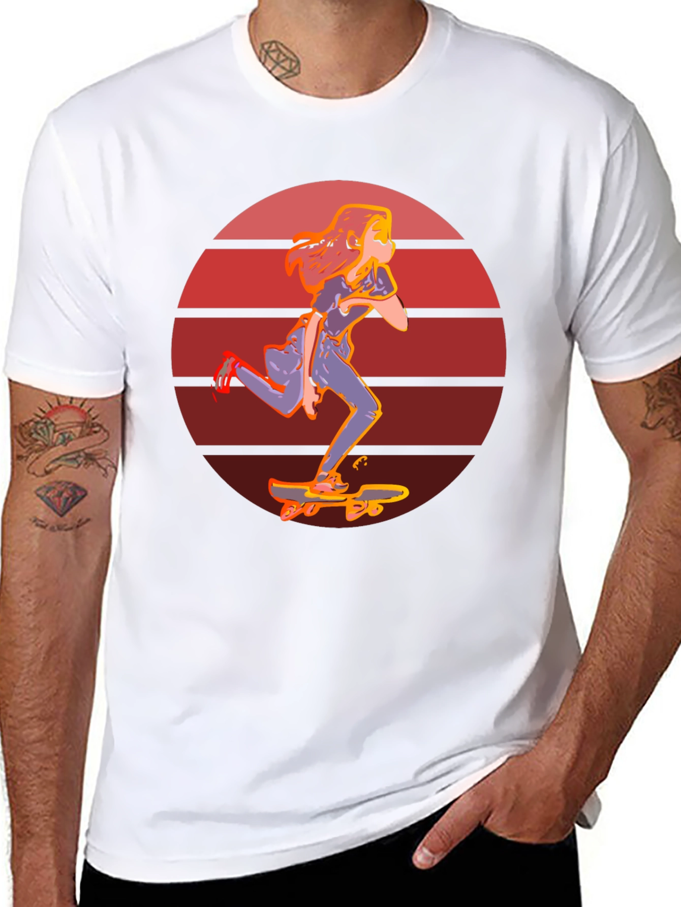 Skateboarder Girl Retro Sunset T-Shirt