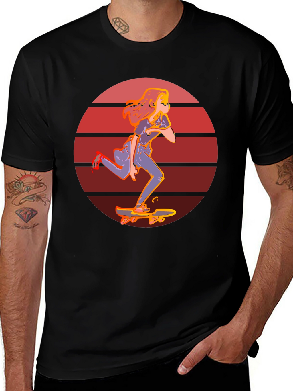 Skateboarder Girl Retro Sunset T-Shirt