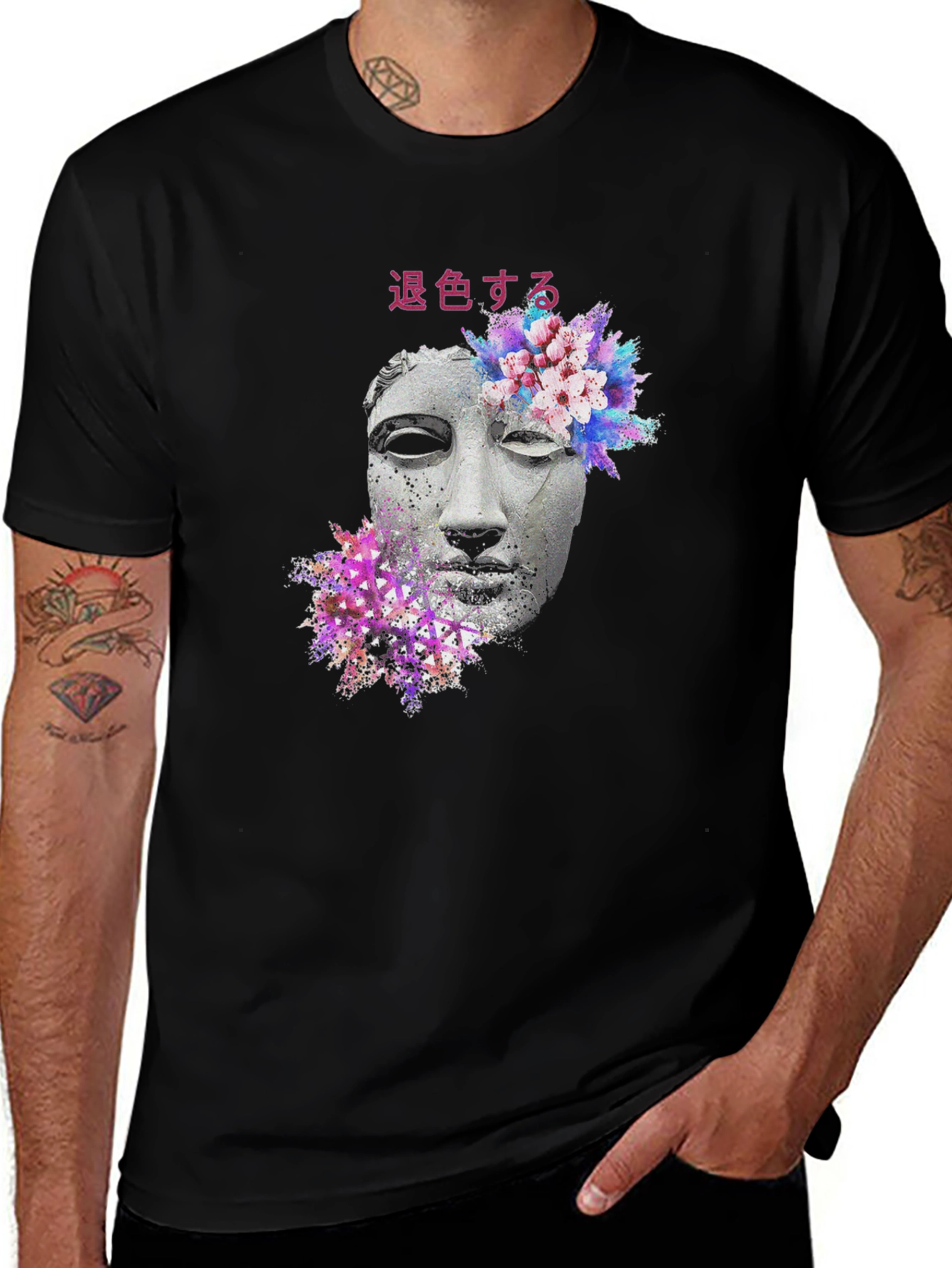 Floral Statue Graphic Tee - Black