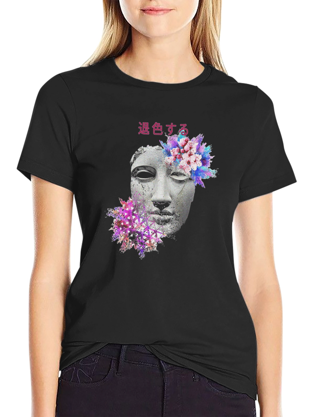 Floral Statue Graphic Tee - Black