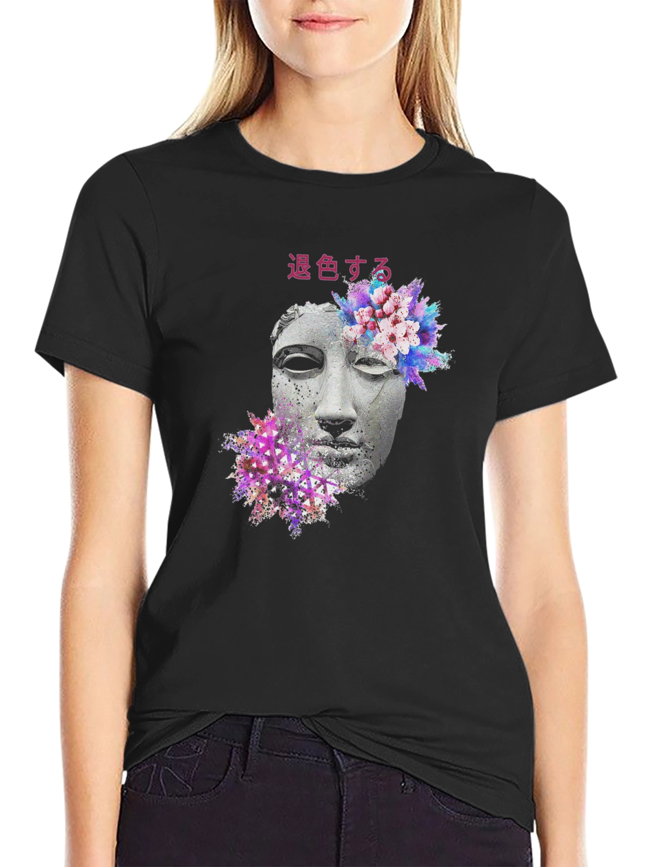 Floral Statue Graphic Tee - Black