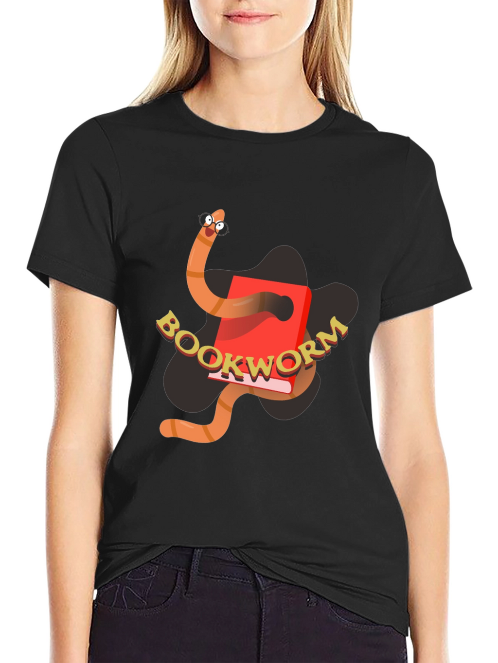 Bookworm Graphic Tee - Black Cotton T-Shirt