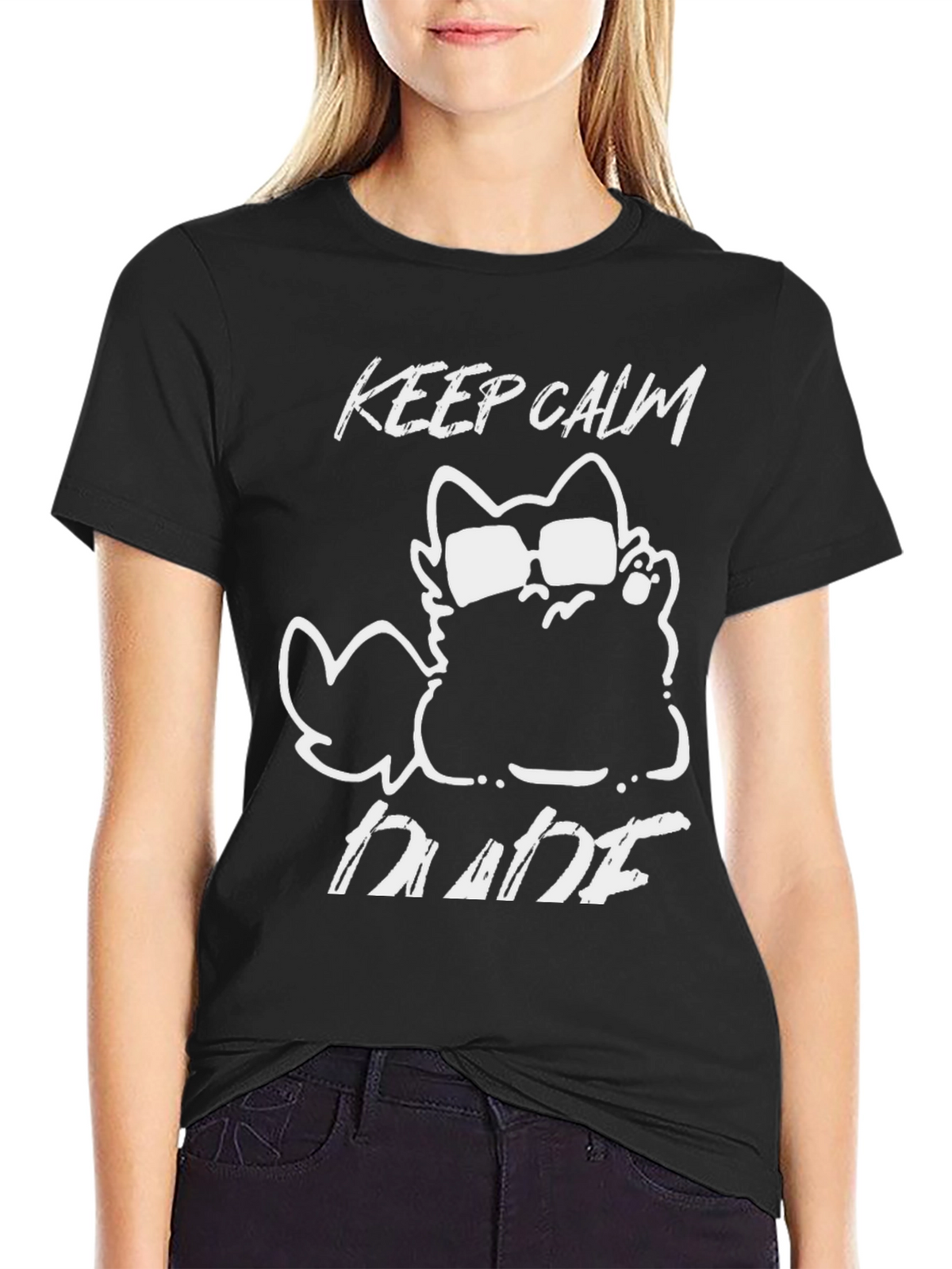 Keep Calm Dude Cat Graphic T-Shirt