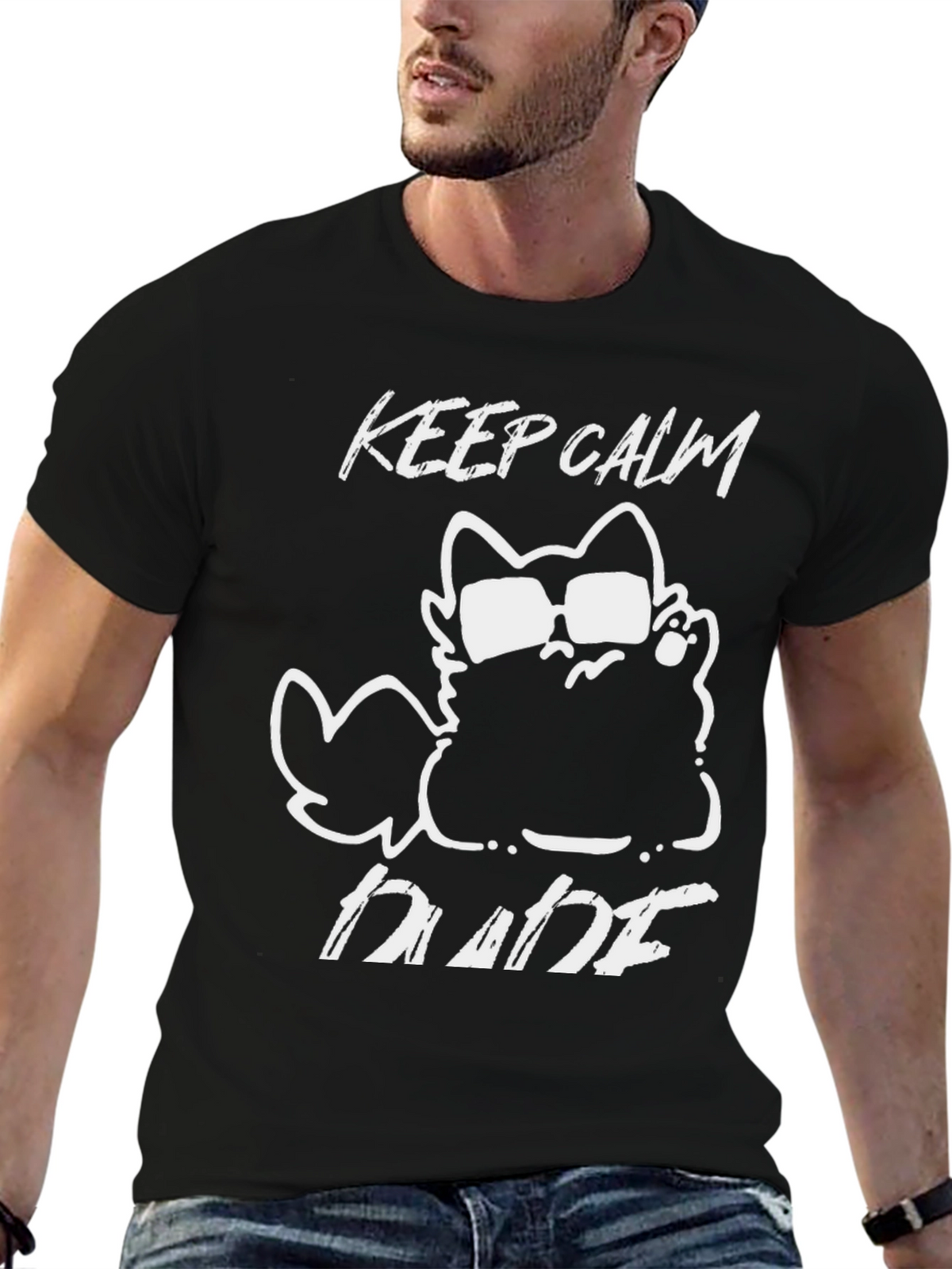 Keep Calm Dude Cat Graphic T-Shirt