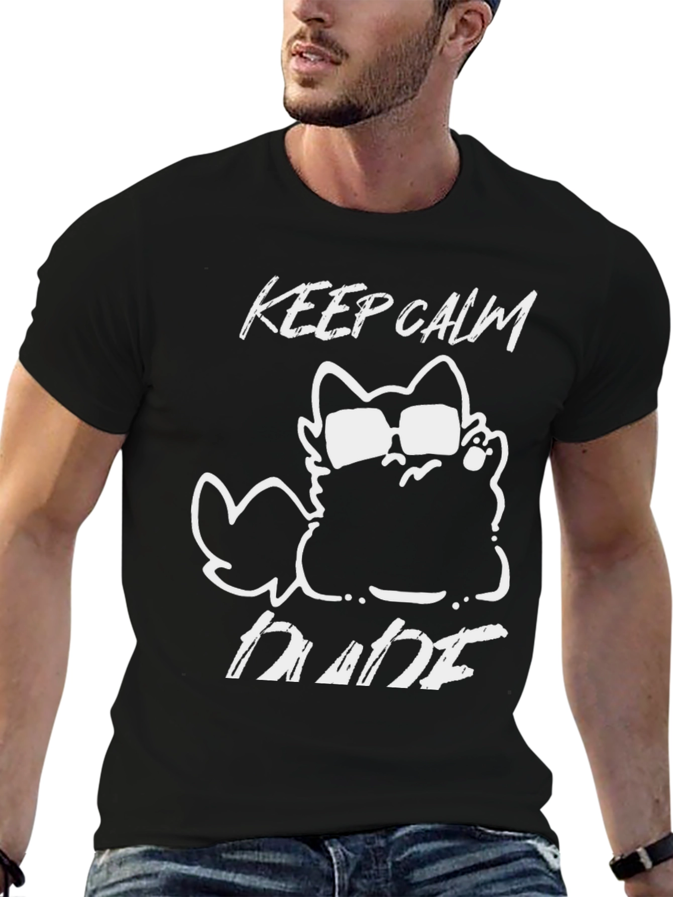 Keep Calm Dude Cat Graphic T-Shirt