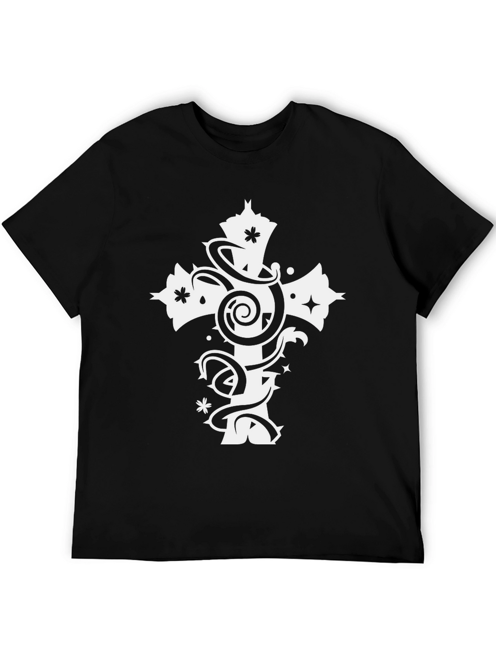 Black Tee with White Cross Graphic