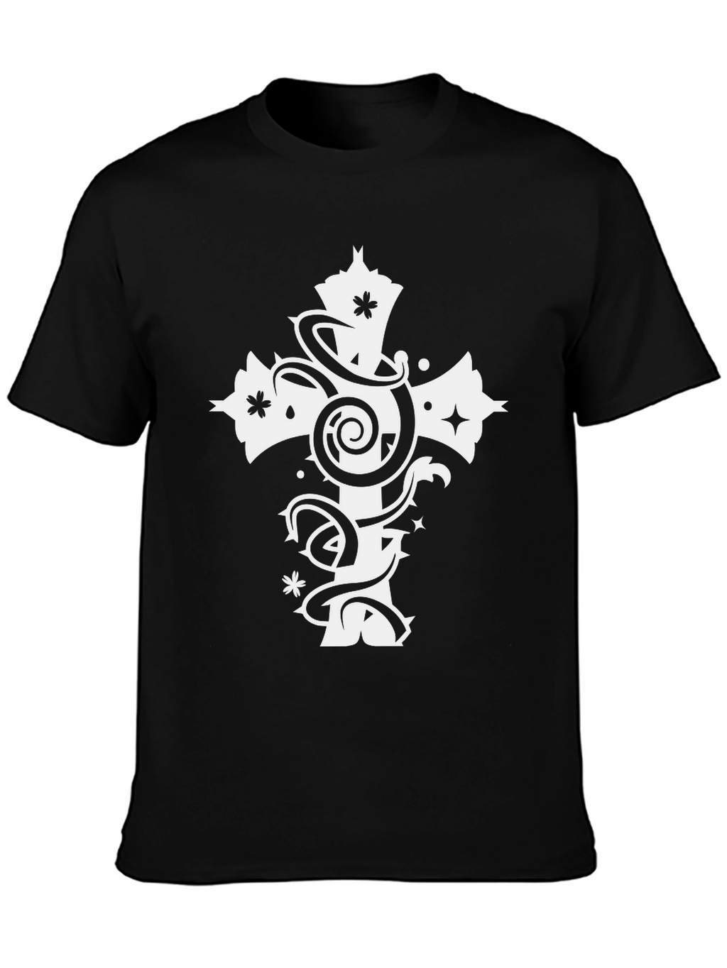 Black Tee with White Cross Graphic