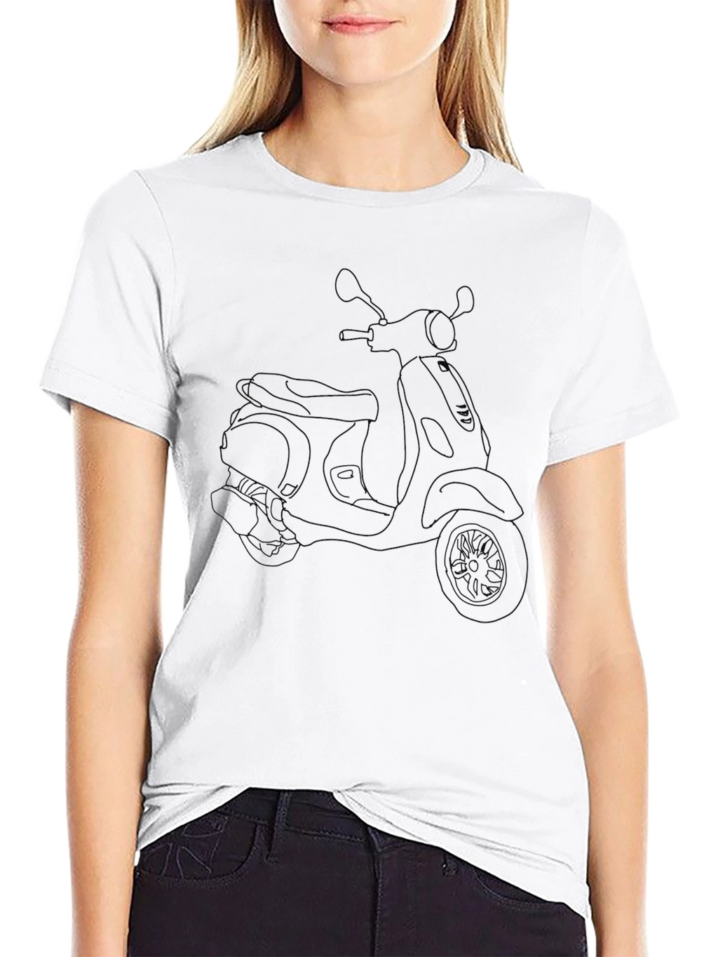 Classic Scooter Line Art Black T-Shirt