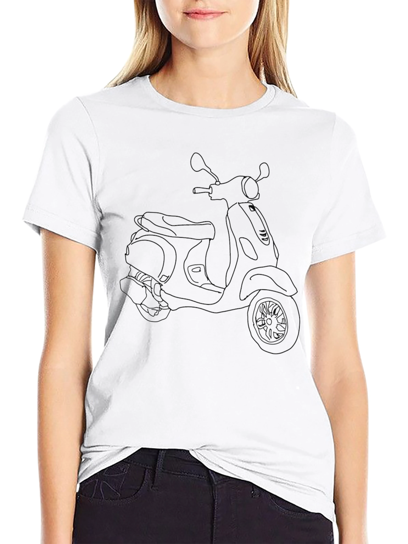 Classic Scooter Line Art Black T-Shirt