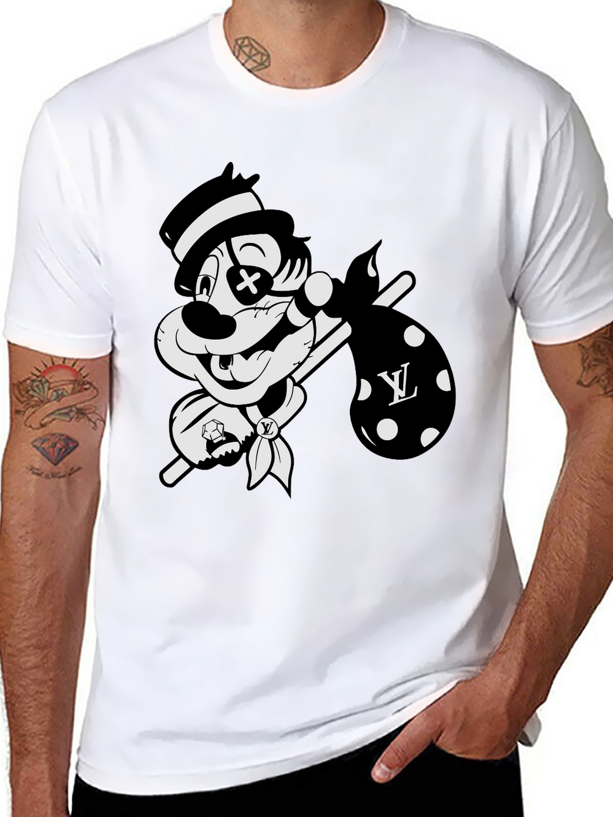 Cartoon Hobo Graphic Black T-Shirt