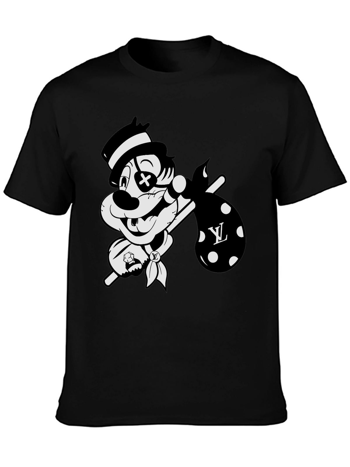 Cartoon Hobo Graphic Black T-Shirt