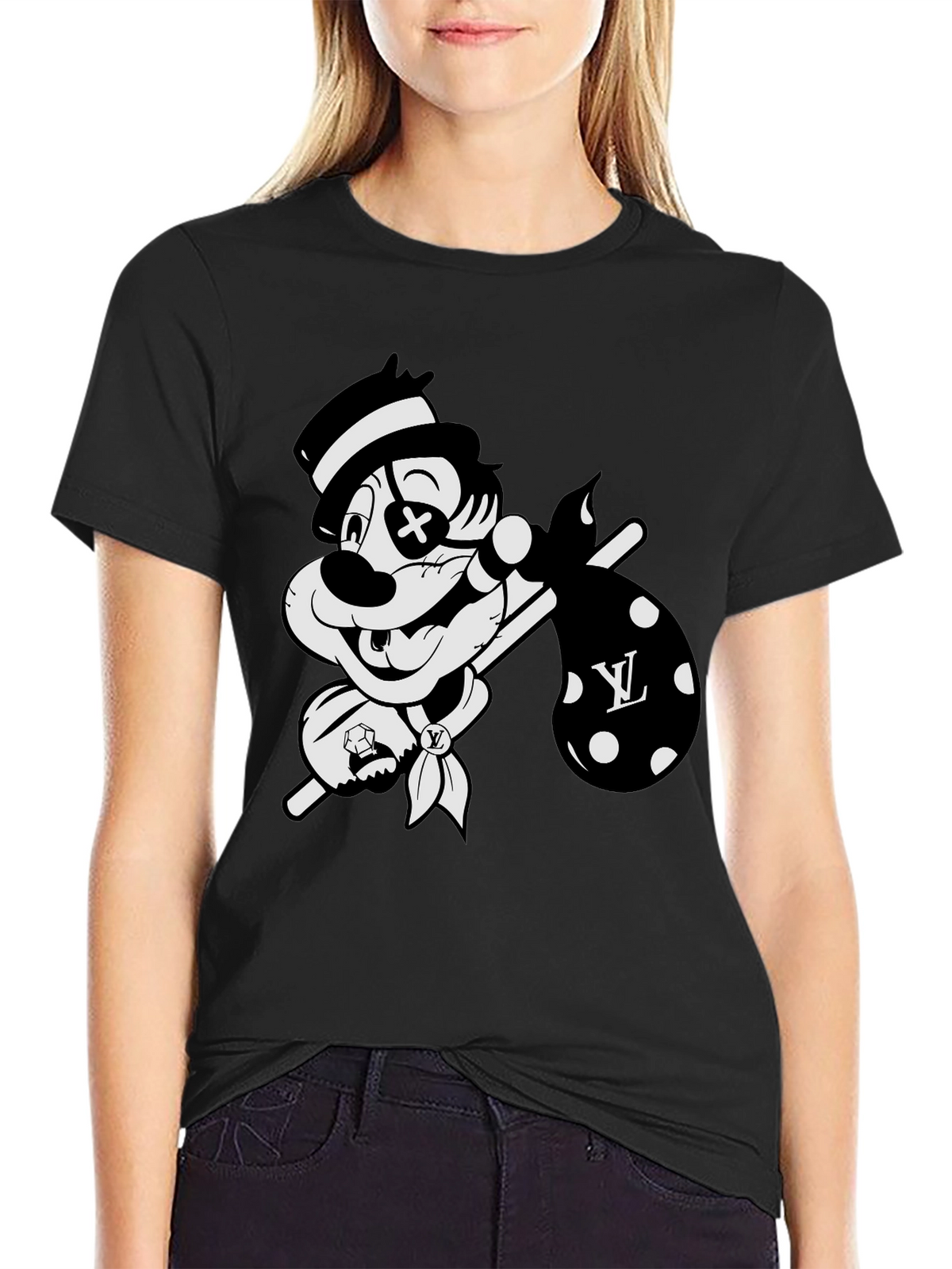 Cartoon Hobo Graphic Black T-Shirt