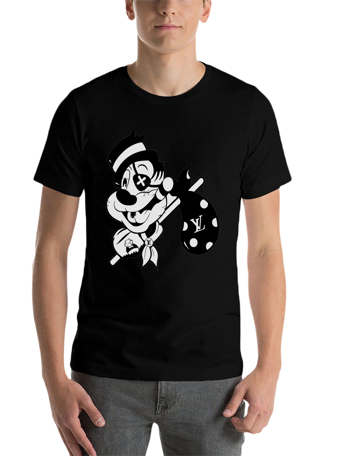Cartoon Hobo Graphic Black T-Shirt