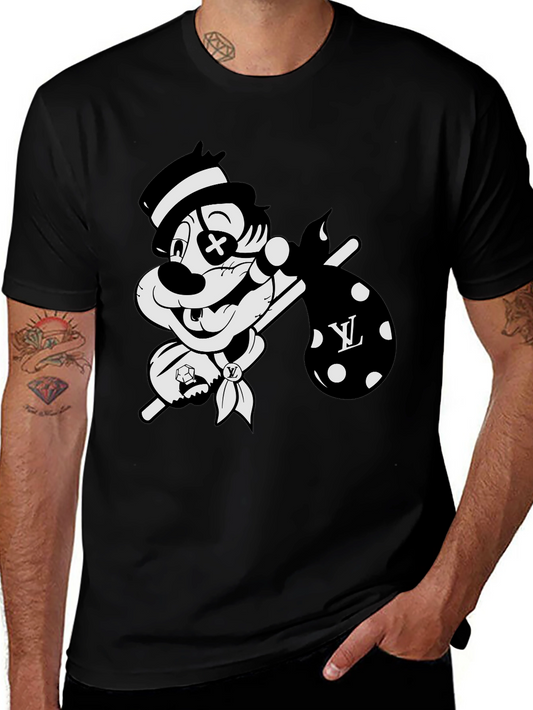 Cartoon Hobo Graphic Black T-Shirt
