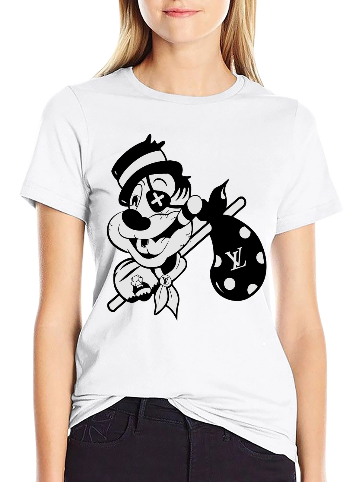 Cartoon Hobo Graphic Black T-Shirt