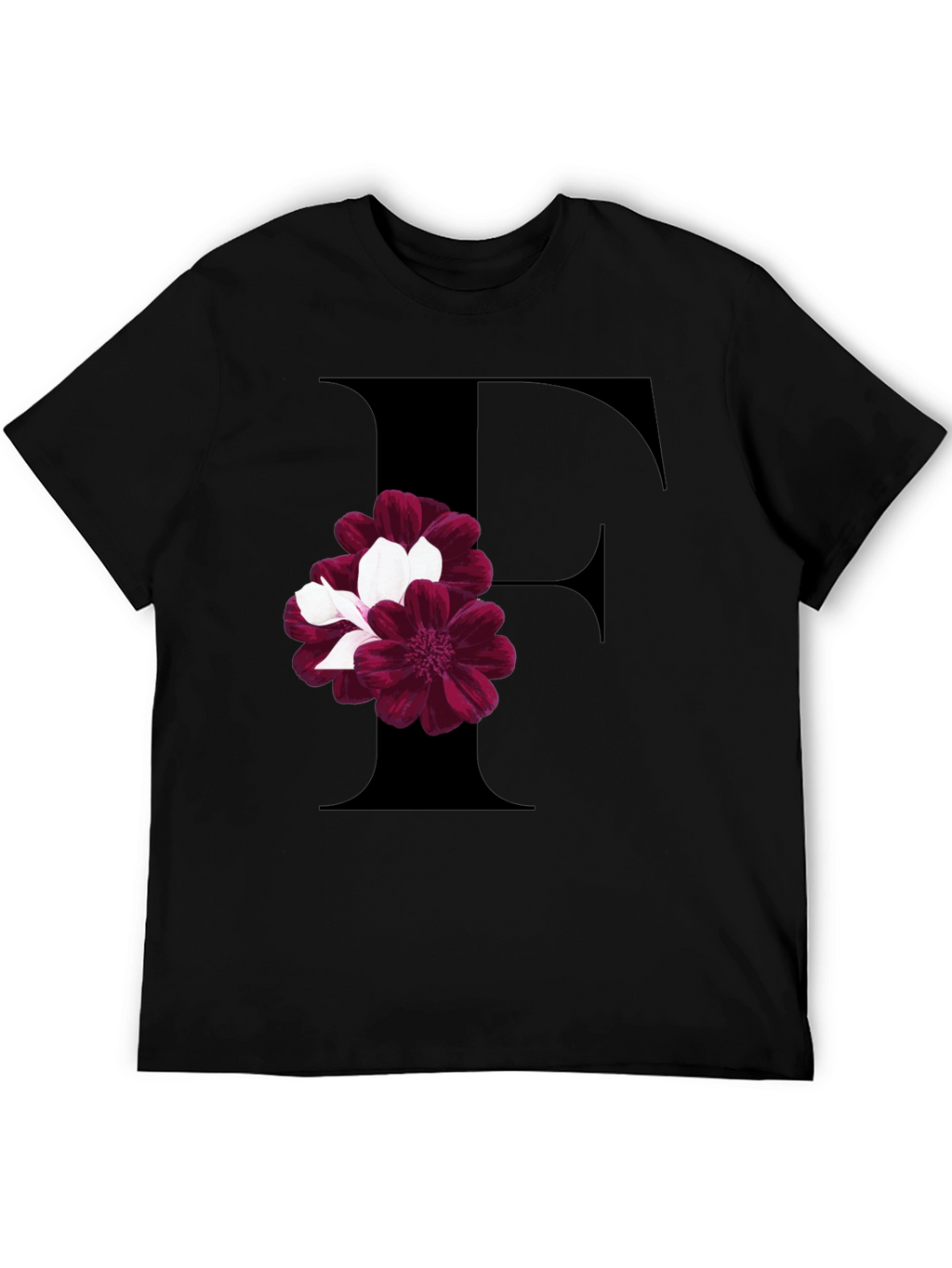 Floral Letter F Black T-Shirt