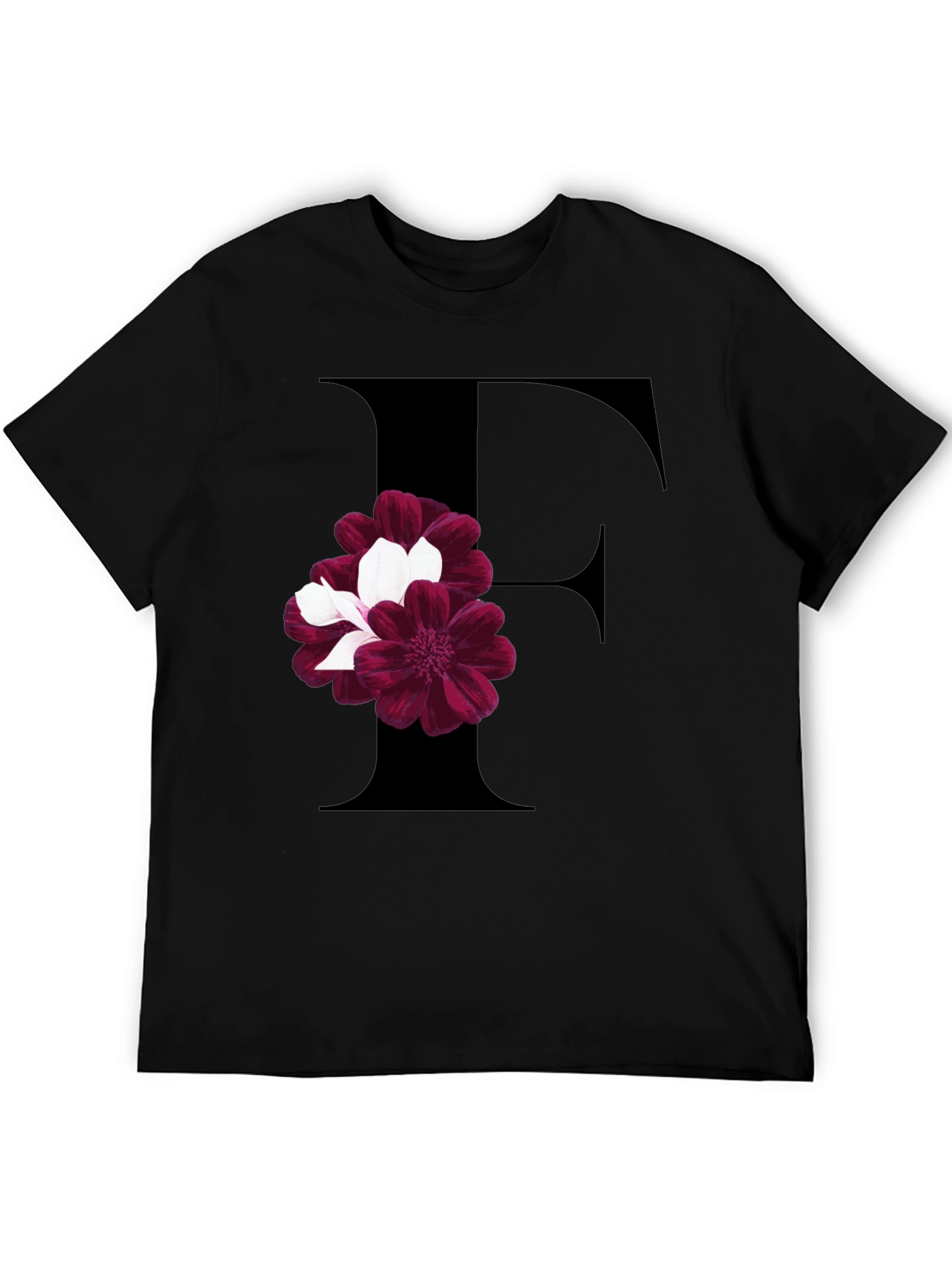 Floral Letter F Black T-Shirt
