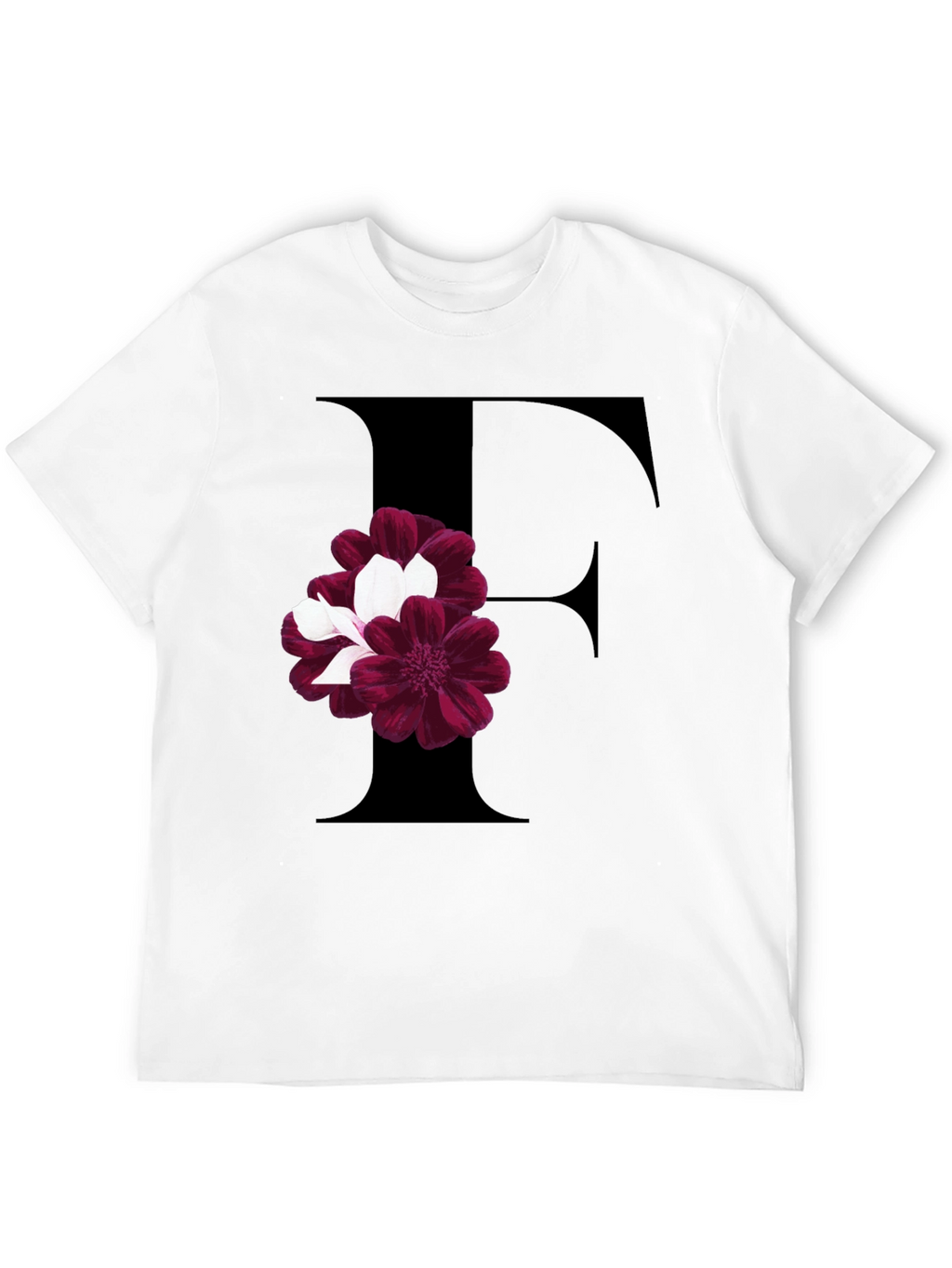 Floral Letter F Black T-Shirt