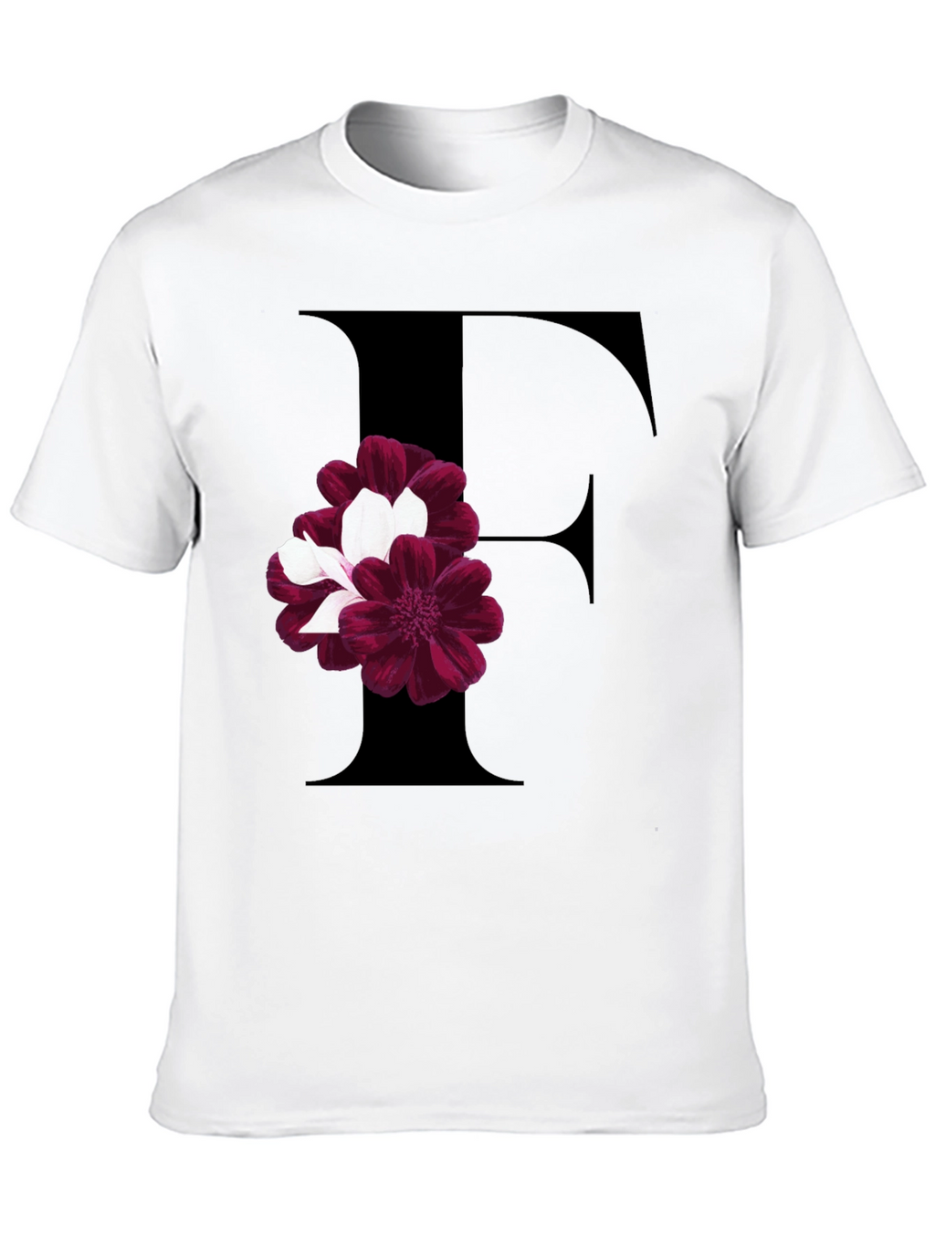 Floral Letter F Black T-Shirt