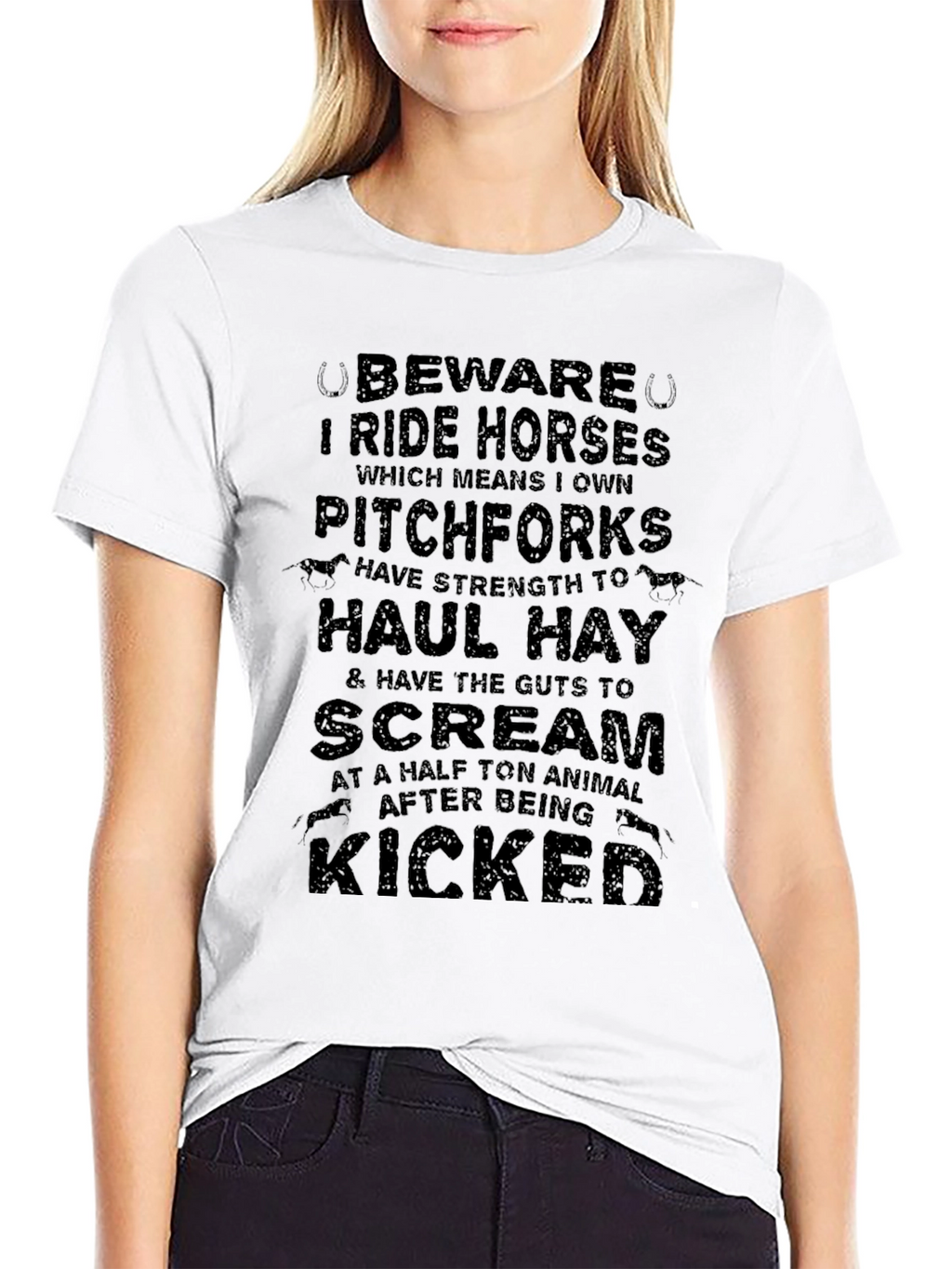 Beware I Ride Horses Black Graphic Tee
