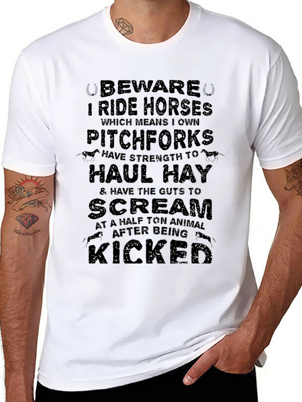 Beware I Ride Horses Black Graphic Tee