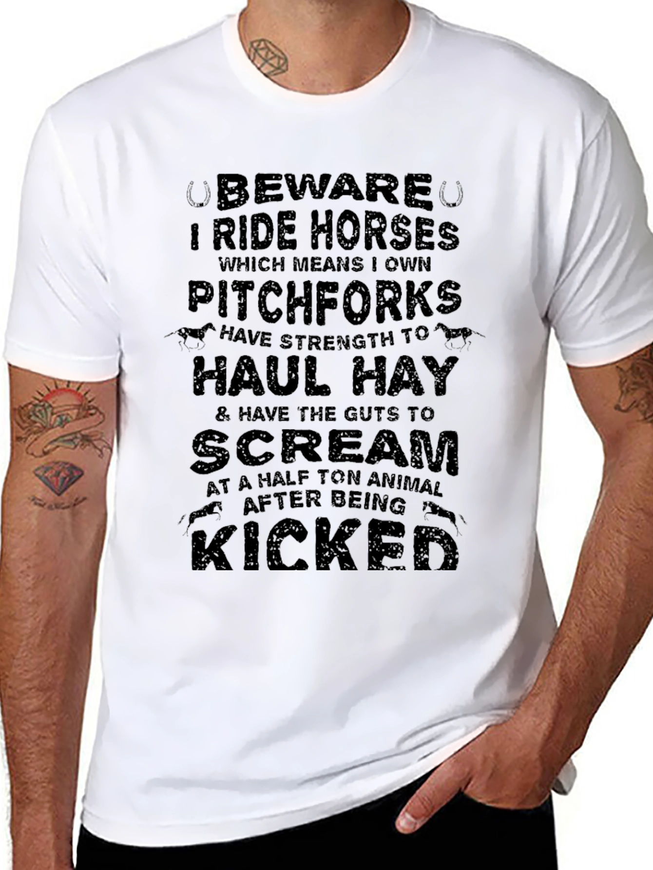 Beware I Ride Horses Black Graphic Tee