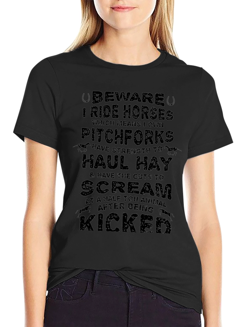 Beware I Ride Horses Black Graphic Tee