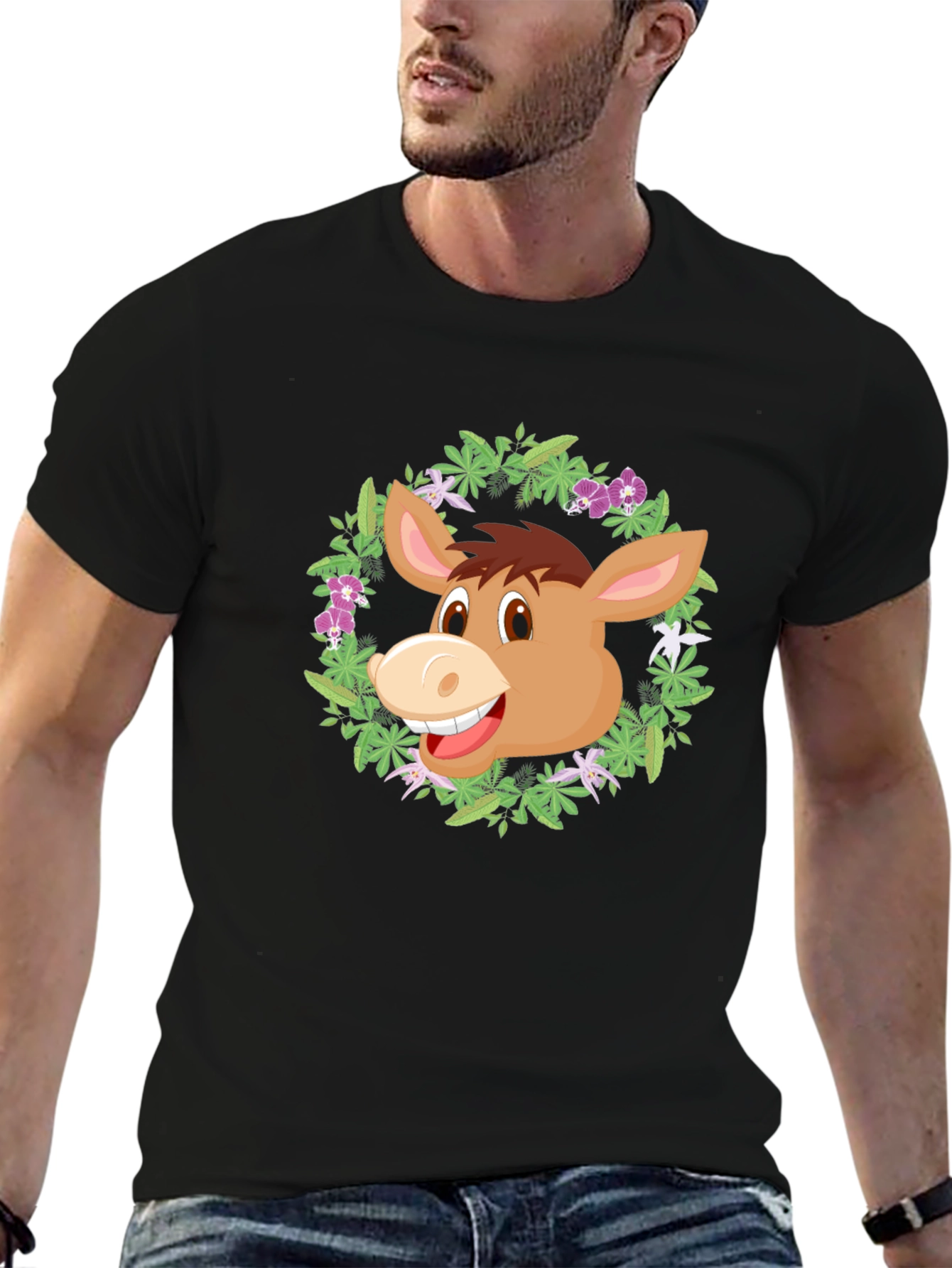 Donkey Floral Wreath Graphic T-Shirt