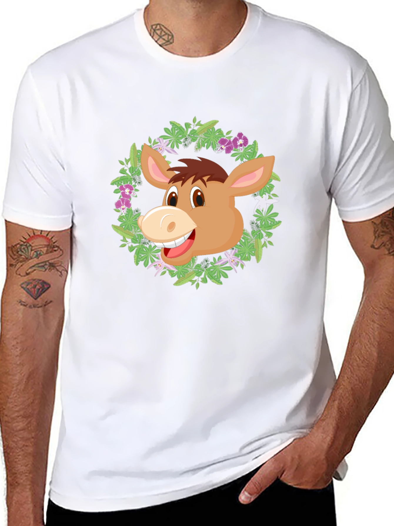 Donkey Floral Wreath Graphic T-Shirt