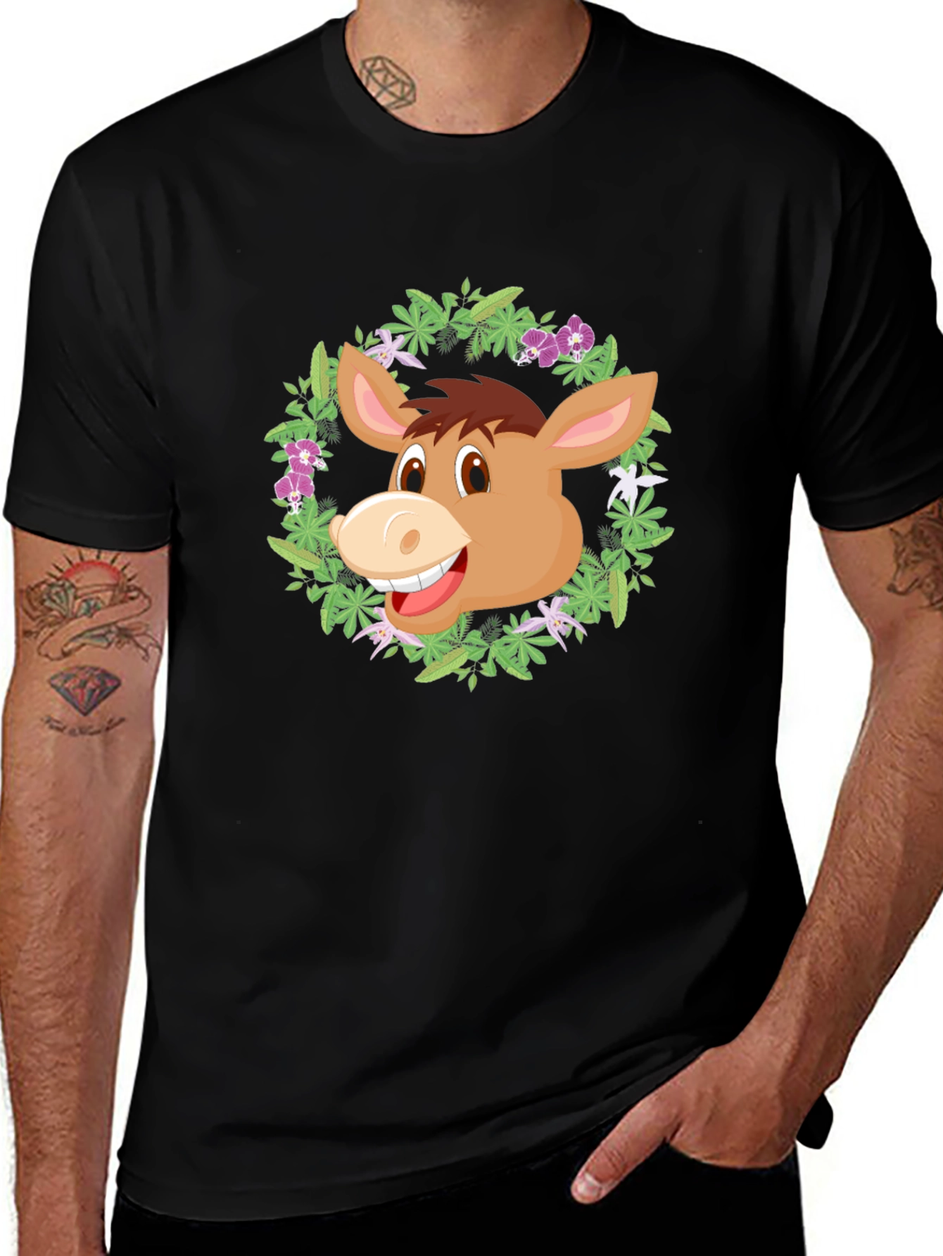 Donkey Floral Wreath Graphic T-Shirt