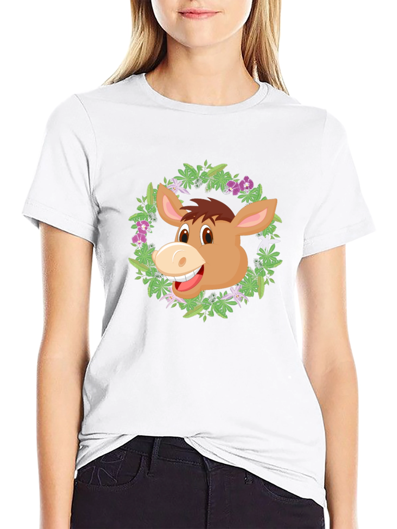 Donkey Floral Wreath Graphic T-Shirt