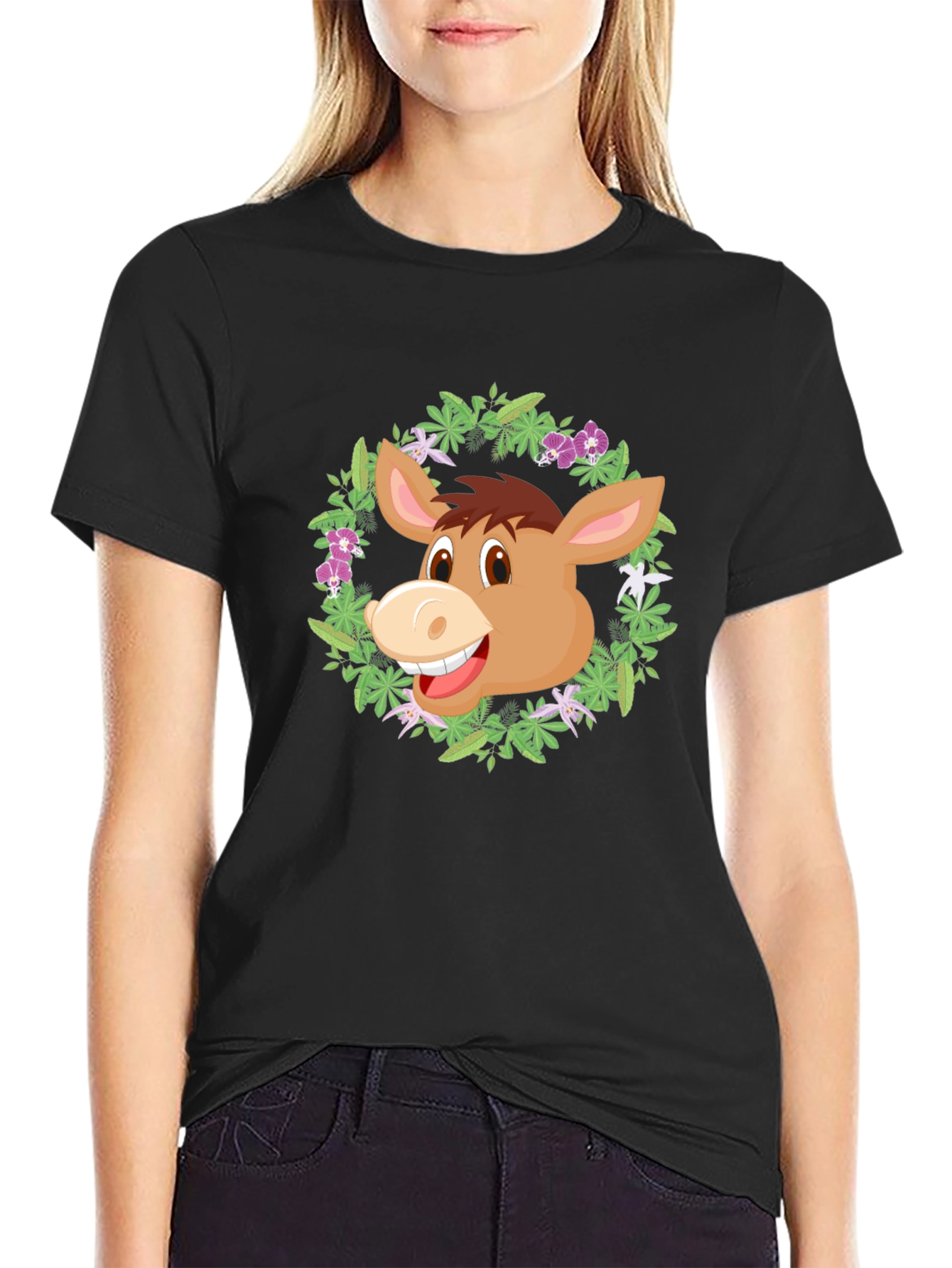 Donkey Floral Wreath Graphic T-Shirt
