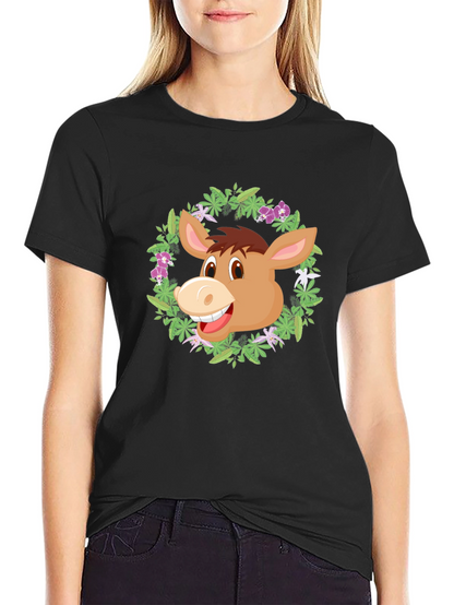Donkey Floral Wreath Graphic T-Shirt