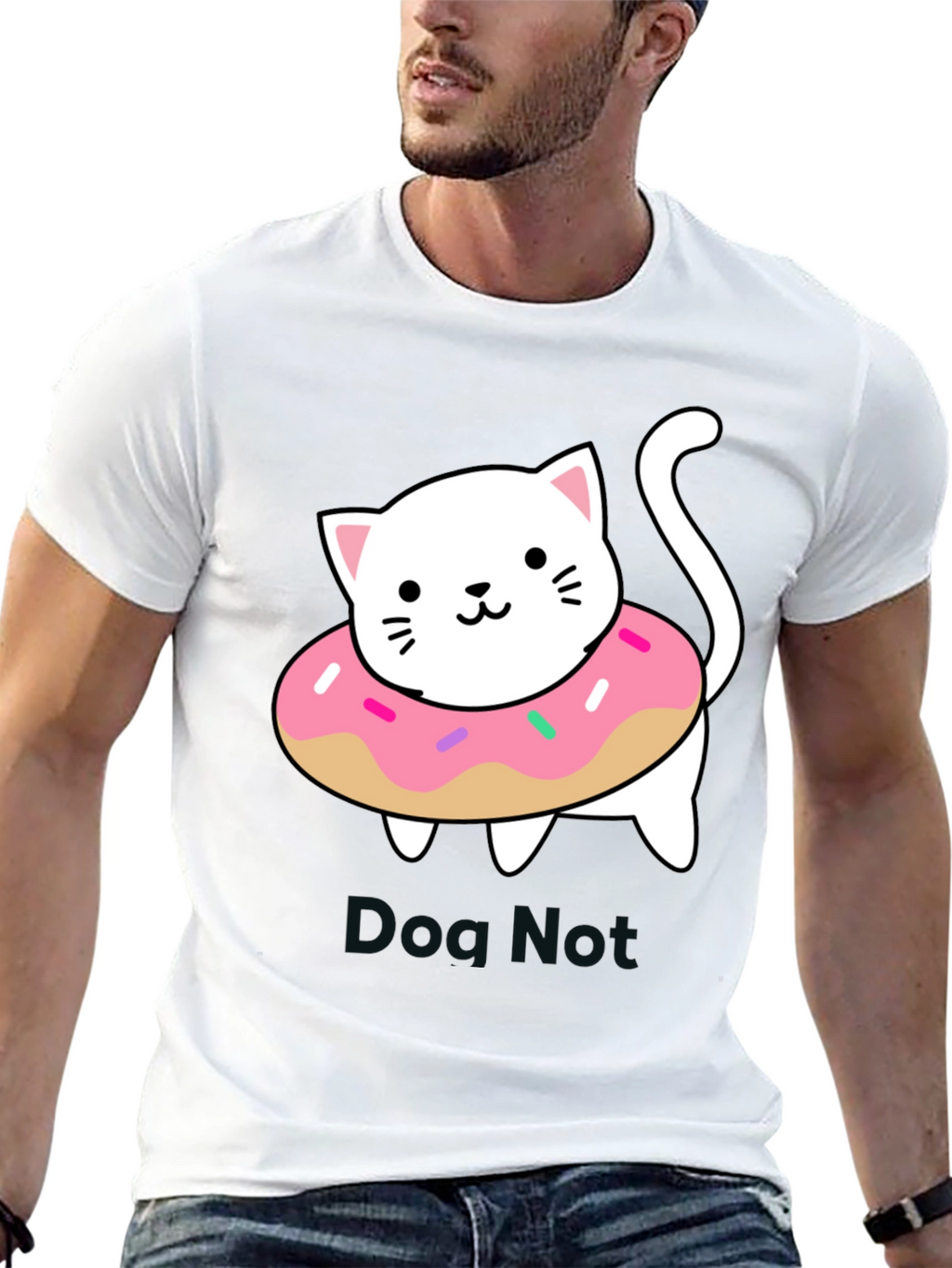 Cute Cat Donut T-Shirt - Black Cotton Tee