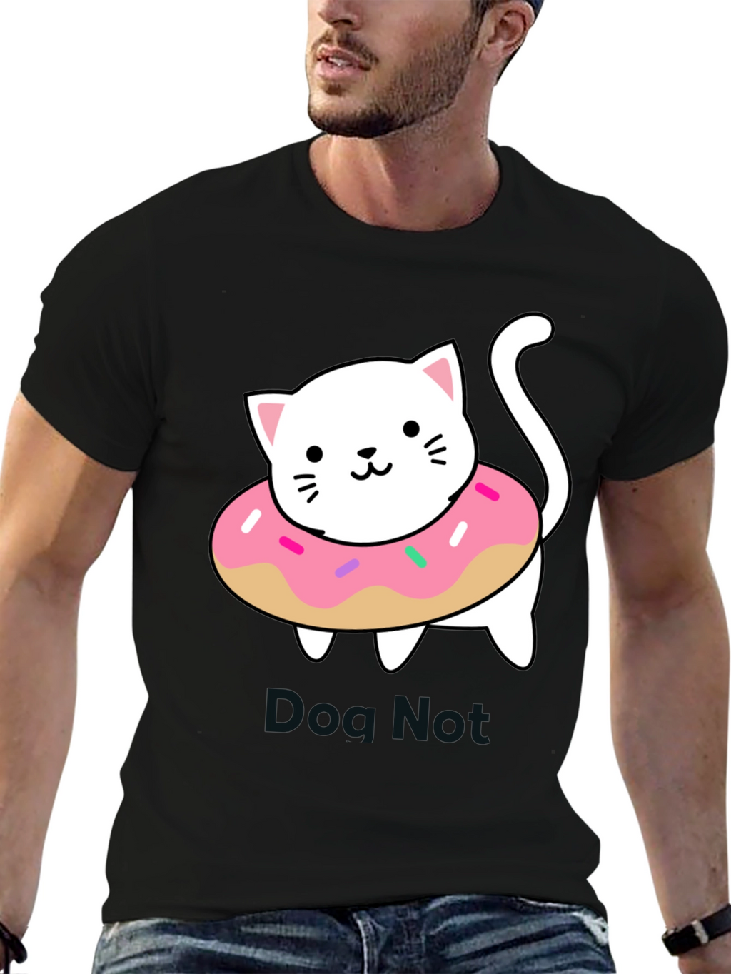 Cute Cat Donut T-Shirt - Black Cotton Tee