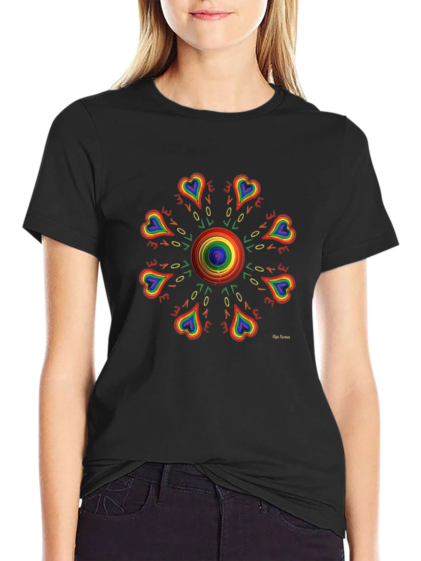 Rainbow Love Heart Mandala Graphic Tee